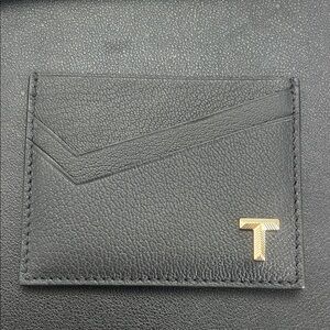 Tiffany & Co. Black Leather Card Holder with Gold Accent
